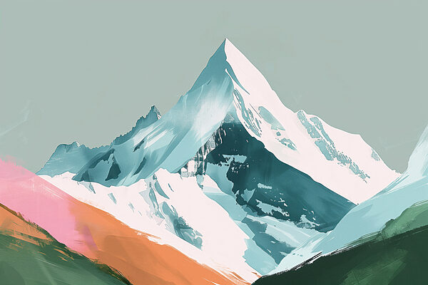 Montanha com neve e colinas verdes Montanha com neve e colinas verdes