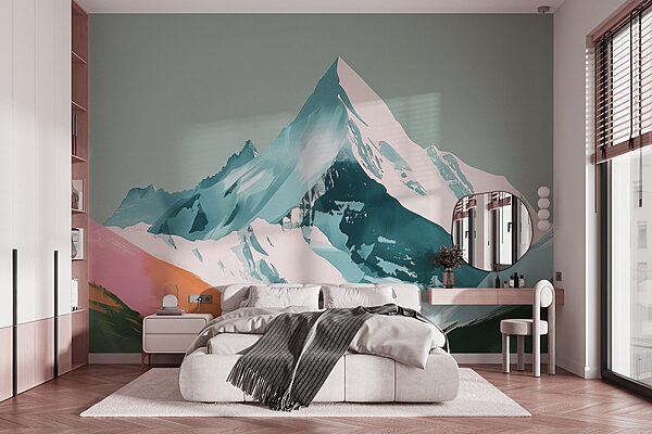 Montanha com neve e colinas verdes Montanha com neve e colinas verdes