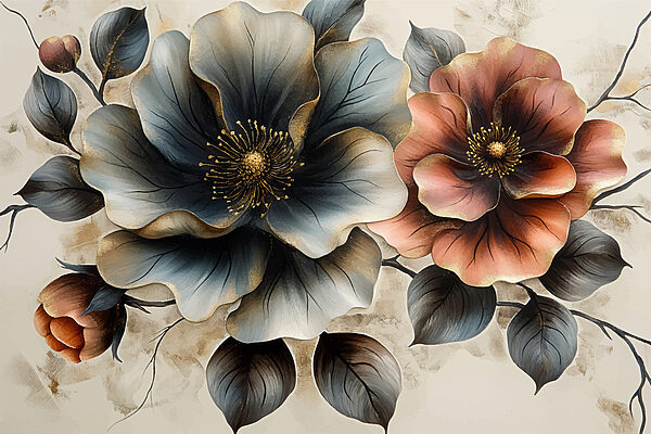 Pintura de flores sobre um fundo branco Pintura de flores sobre um fundo branco