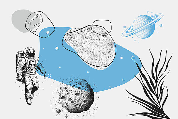 Desenho de um astronauta a correr no espaço Desenho de um astronauta a correr no espaço