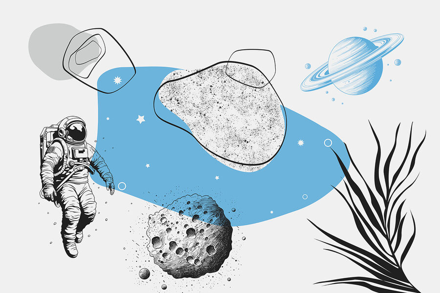 Desenho de um astronauta a correr no espaço