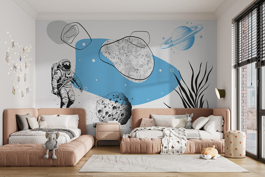 Desenho de um astronauta a correr no espaço