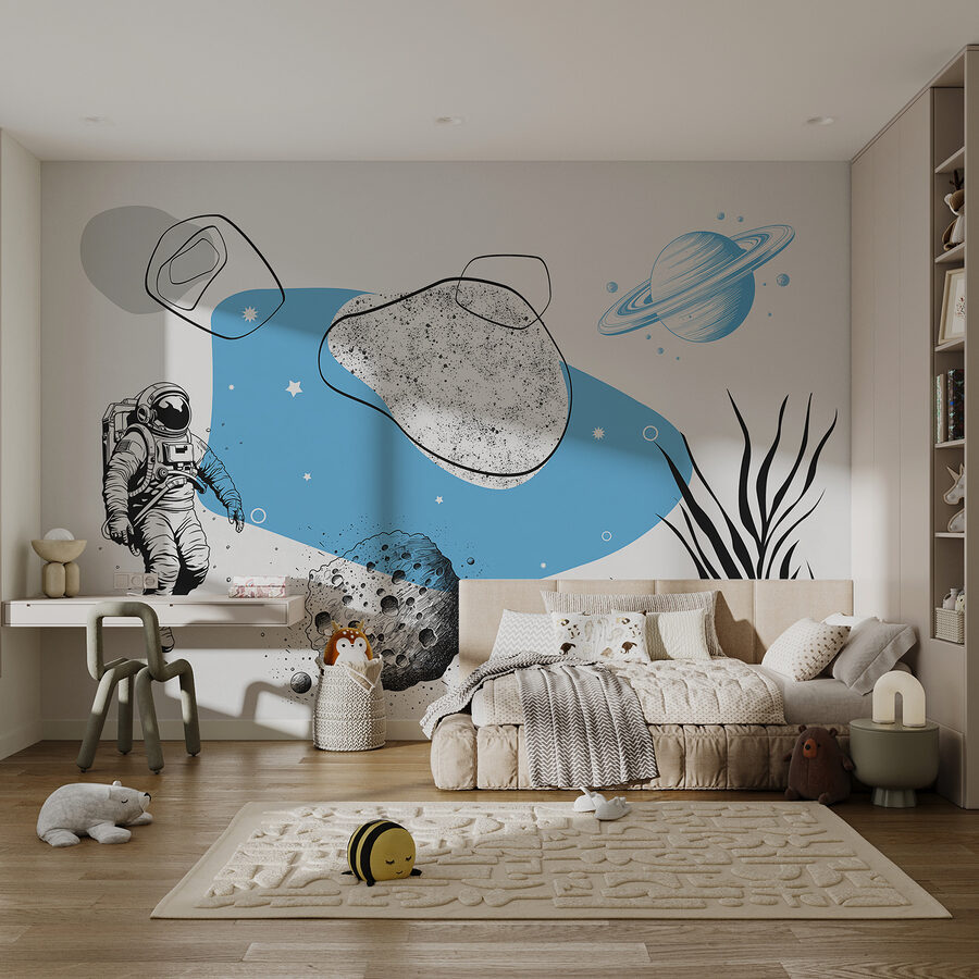 Desenho de um astronauta a correr no espaço