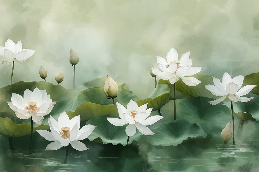 Grupo de flores brancas e folhas verdes