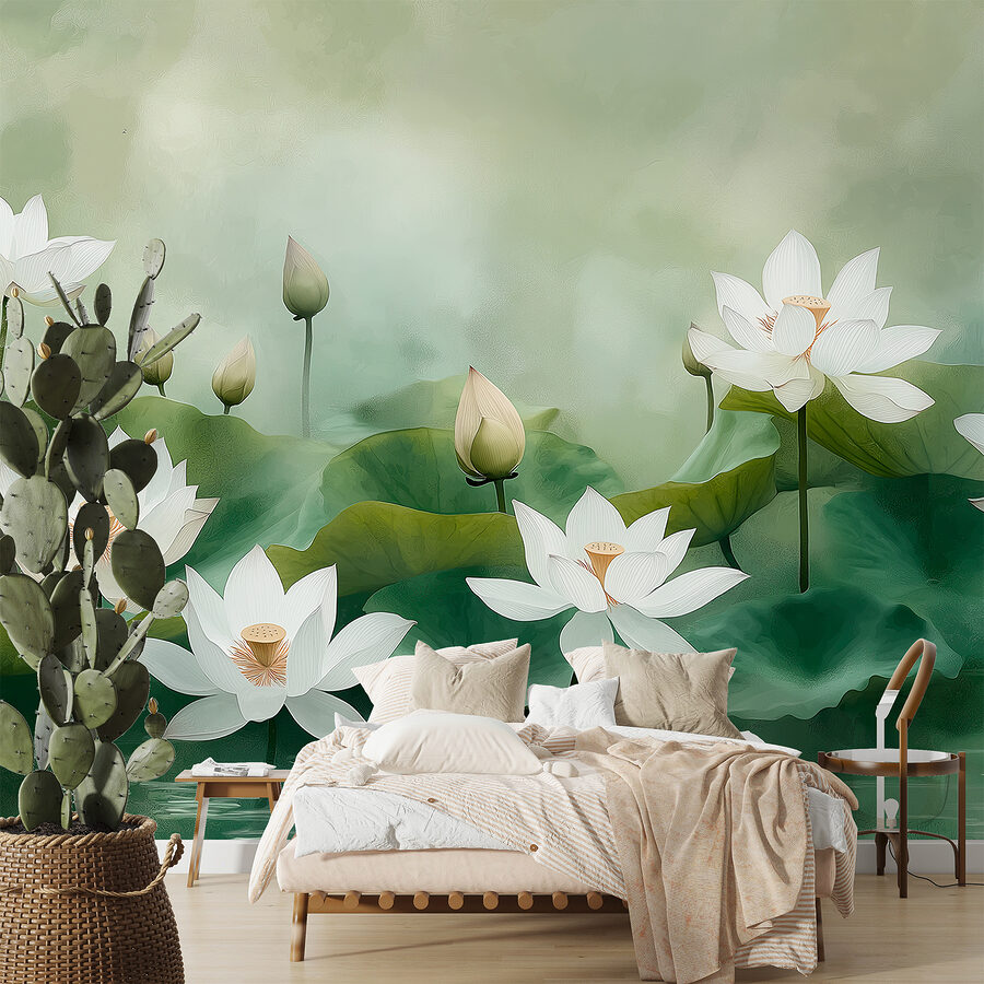 Grupo de flores brancas e folhas verdes