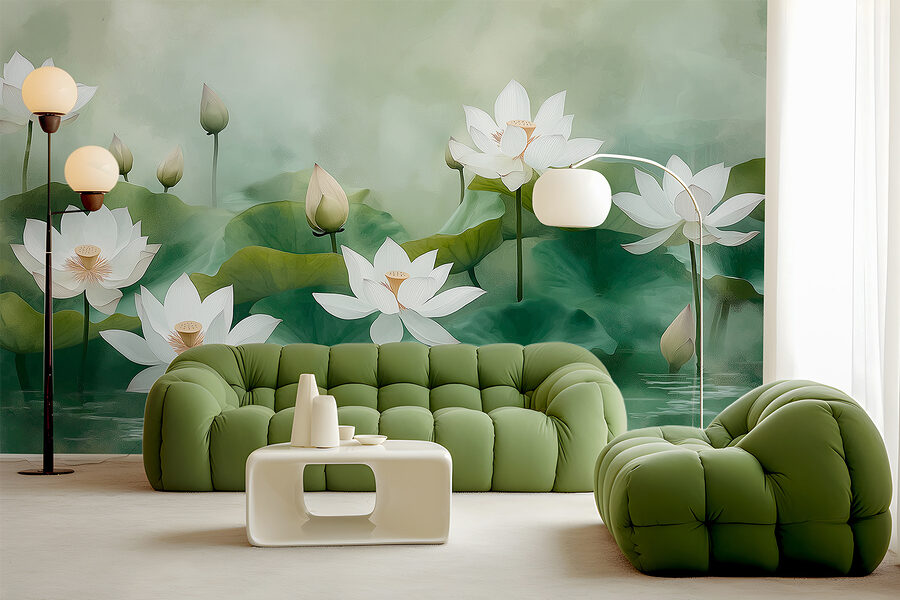 Grupo de flores brancas e folhas verdes