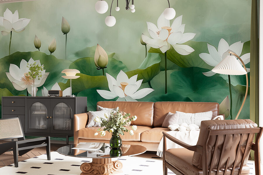 Grupo de flores brancas e folhas verdes