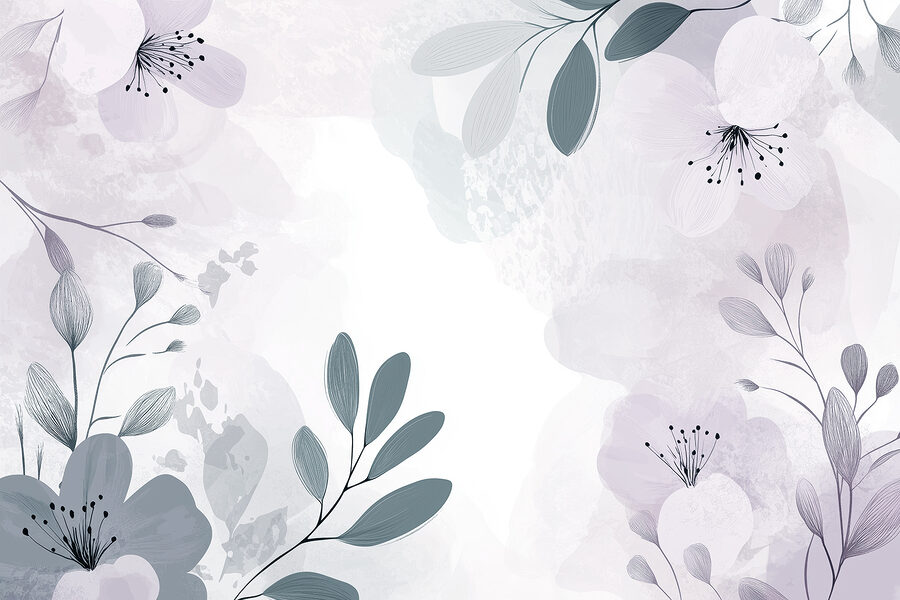 Desenho floral branco e roxo