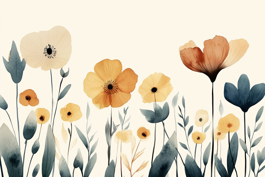 Grupo de flores com folhas