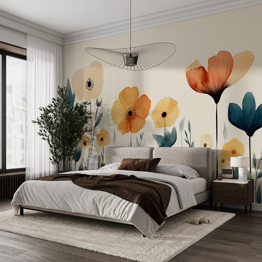 Grupo de flores com folhas