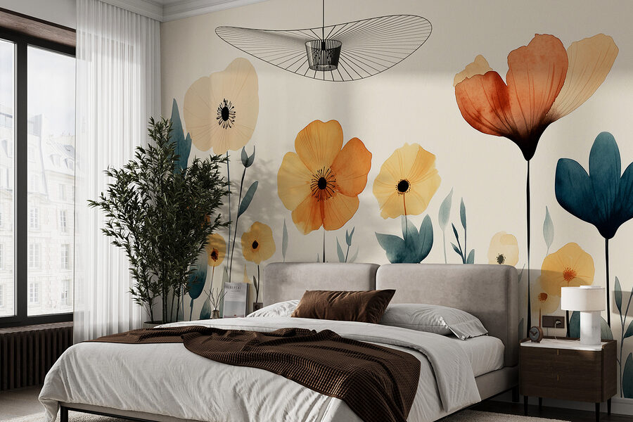Grupo de flores com folhas