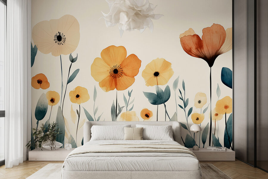 Grupo de flores com folhas