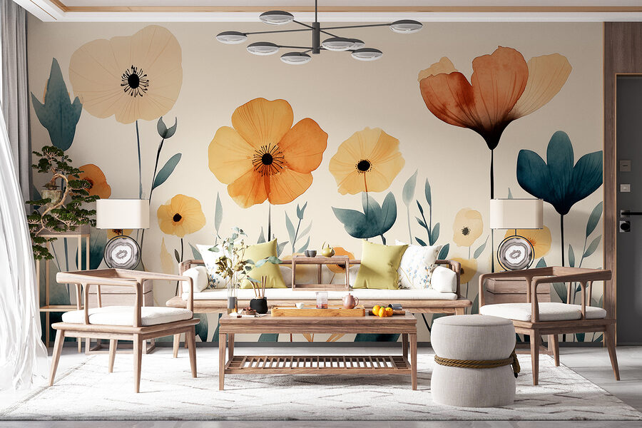 Grupo de flores com folhas