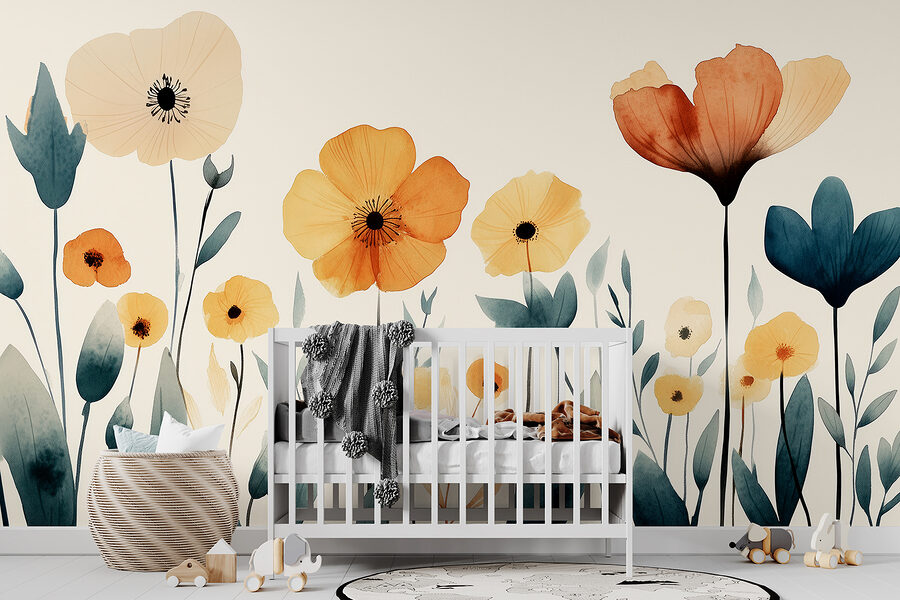 Grupo de flores com folhas