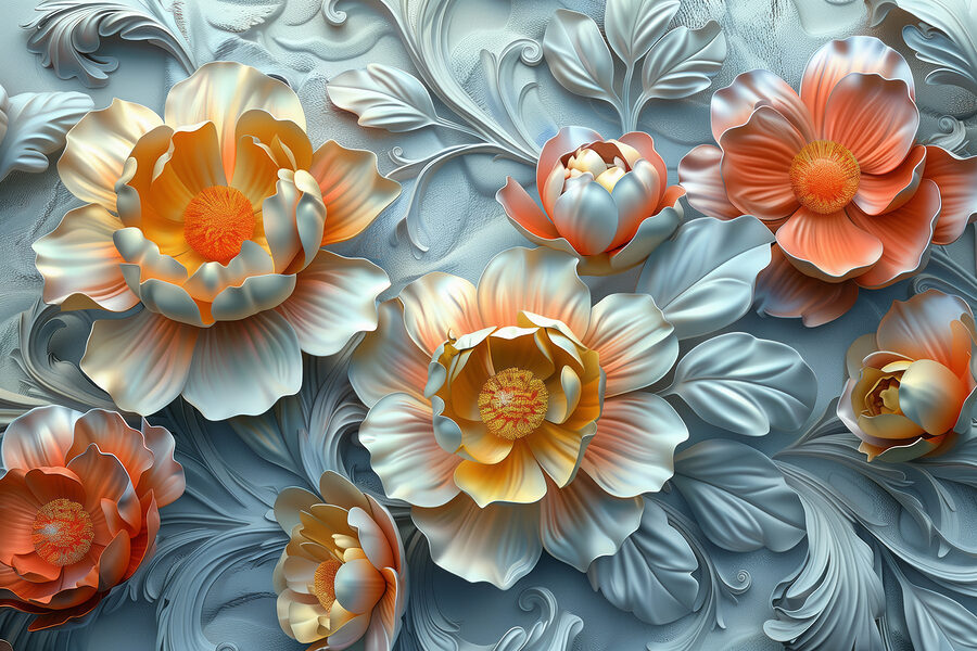 Papel de parede com flores e folhas