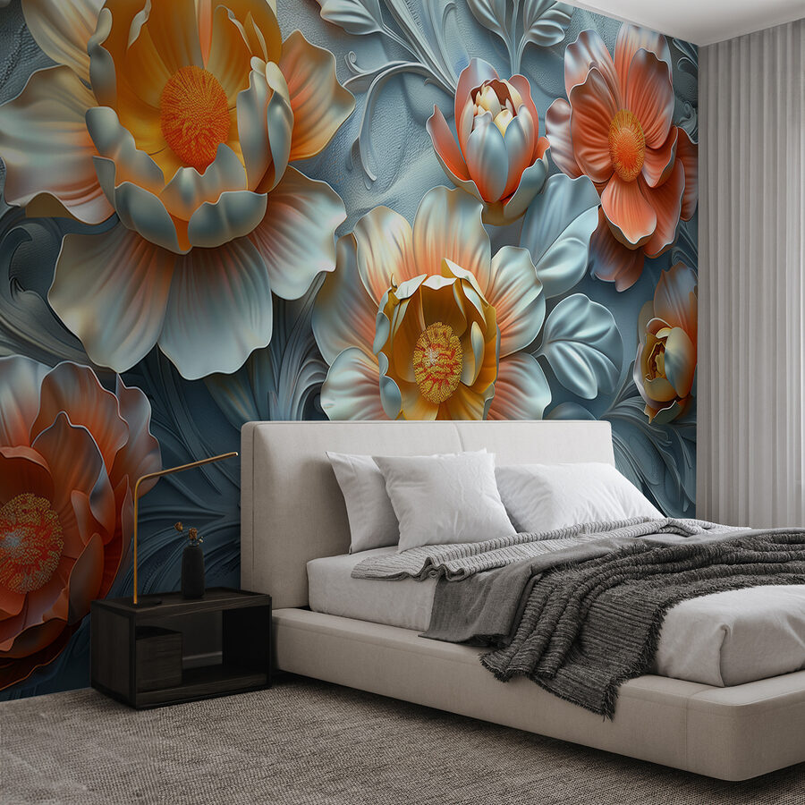 Papel de parede com flores e folhas