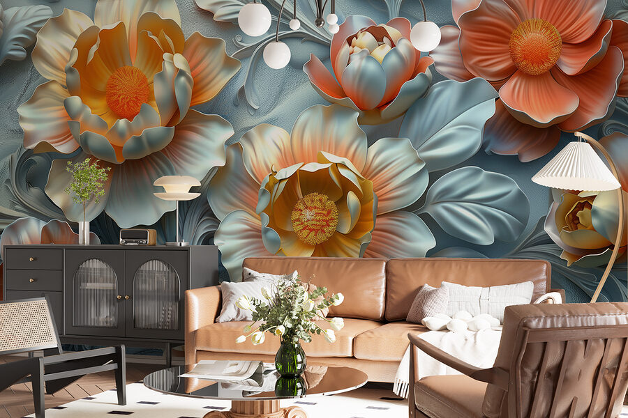 Papel de parede com flores e folhas
