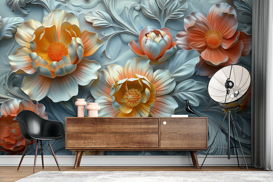 Papel de parede com flores e folhas