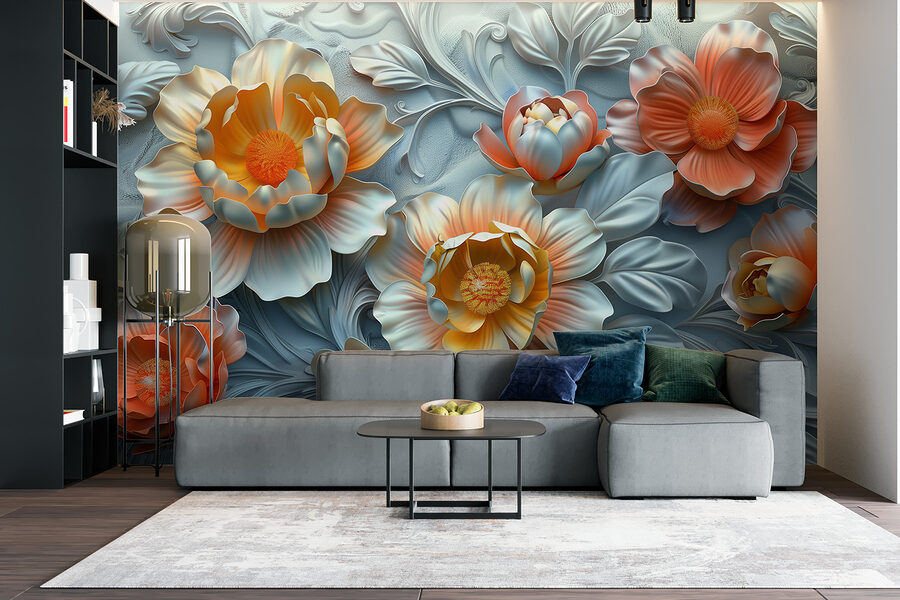 Papel de parede com flores e folhas