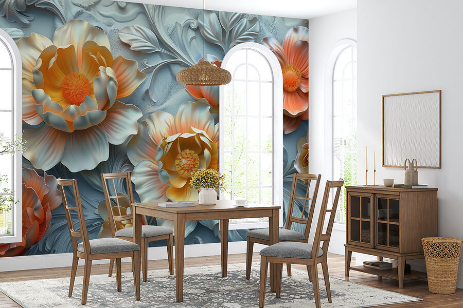 Papel de parede com flores e folhas