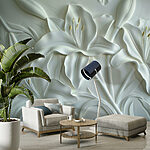 Papel de parede Escultura de uma flor branca numa parede
