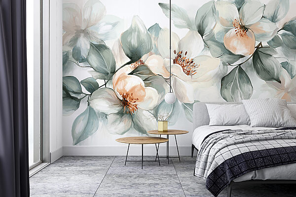 Papel de parede Papel de parede Pintura de flores e folhas (REF: w08220)