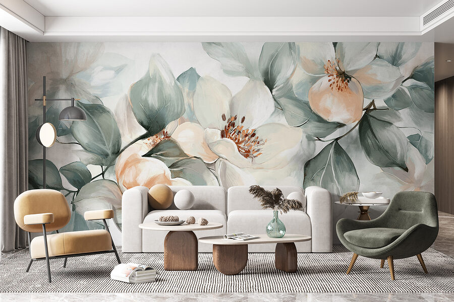 Pintura de flores e folhas