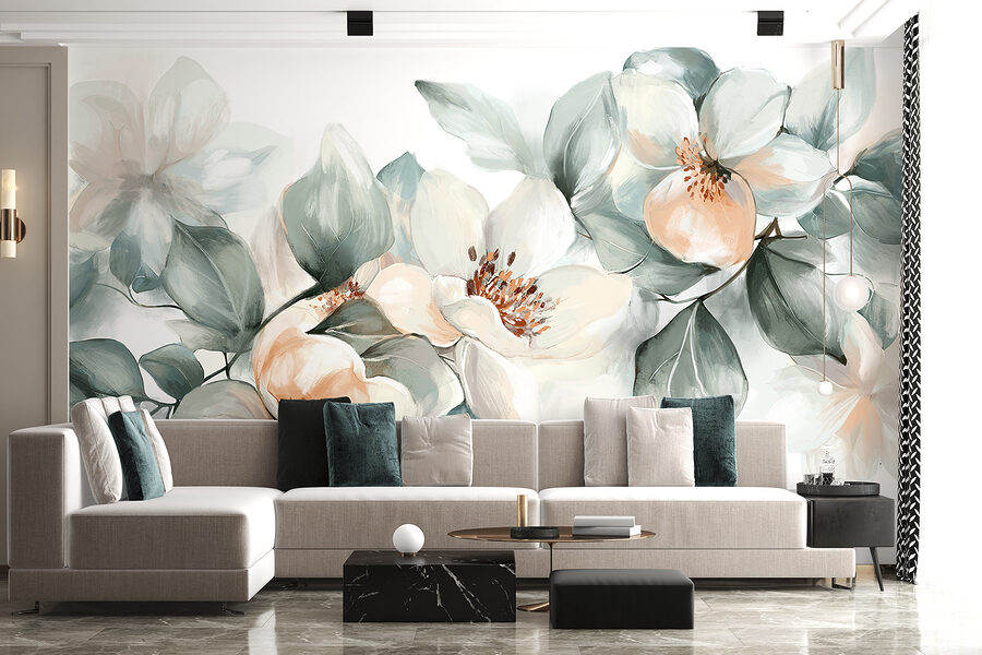 Pintura de flores e folhas