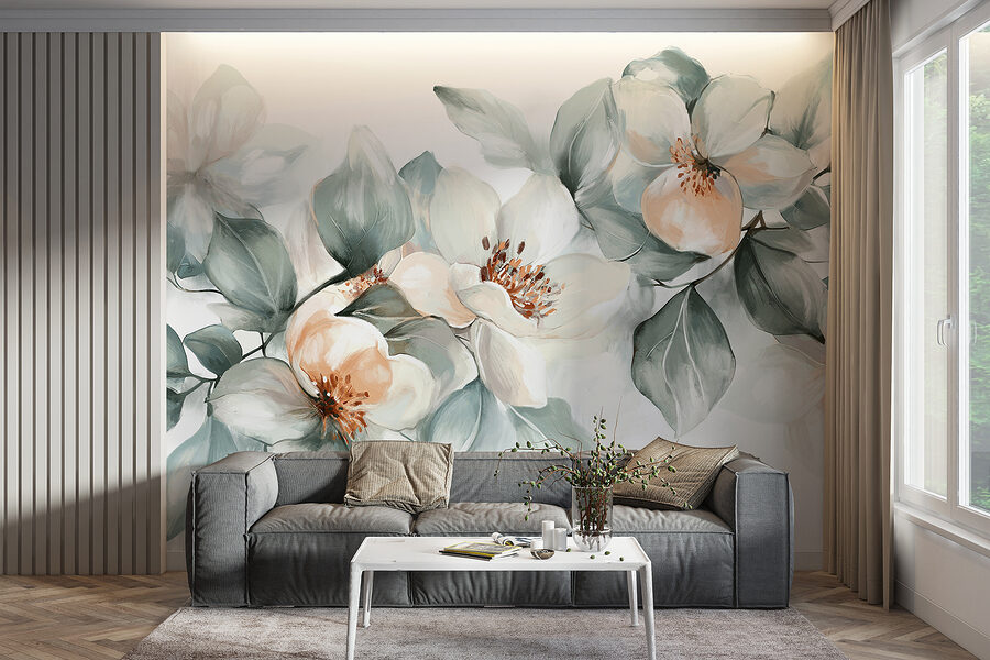 Pintura de flores e folhas