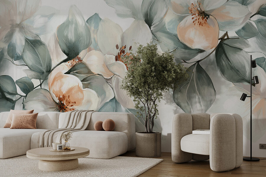 Pintura de flores e folhas