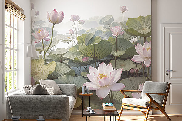 Papel de parede Grupo de flores cor-de-rosa e folhas verdes (REF: w08221) Papel de parede Papel de parede Grupo de flores cor-de-rosa e folhas verdes (REF: w08221)
