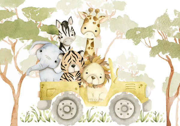 Grupo de animais num camião amarelo Grupo de animais num camião amarelo