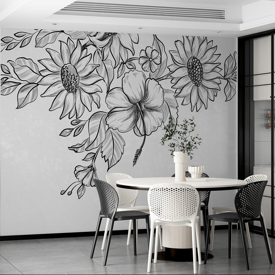 Papel de parede Desenho de flores e folhas - Image 3