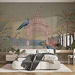 Papel de parede Mural de um edifício com um telhado e pássaros