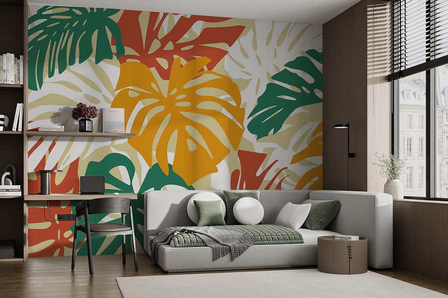 Folhas coloridas sobre um fundo branco