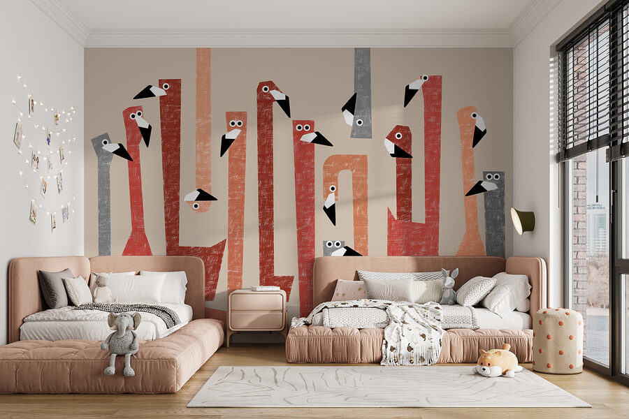 Papel de parede Grupo de aves com formas coloridas diferentes