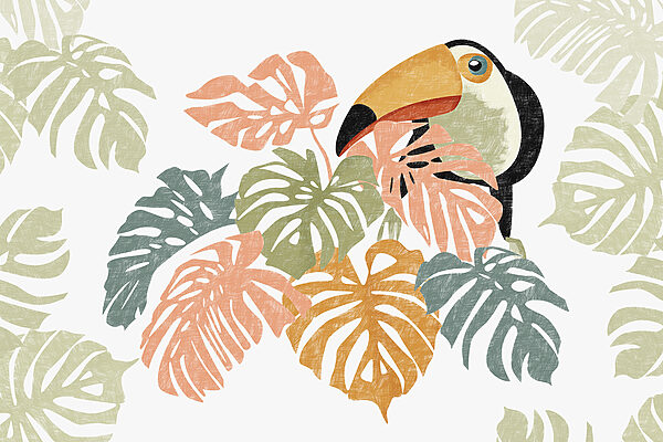 Pássaro com um bico grande e folhas coloridas Pássaro com um bico grande e folhas coloridas
