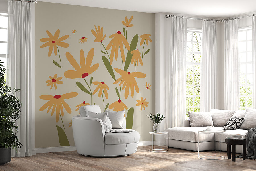 Papel de parede Grupo de flores amarelas