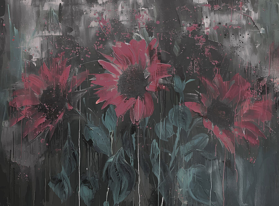 Pintura de flores numa parede
