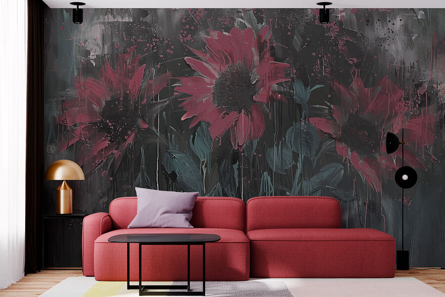 Pintura de flores numa parede