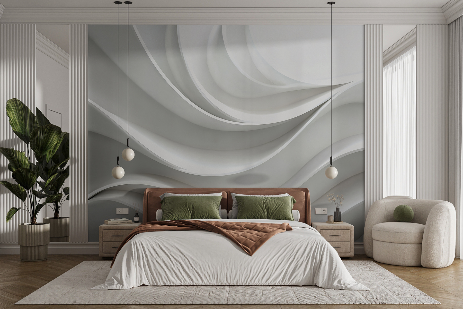White wall with curved lines