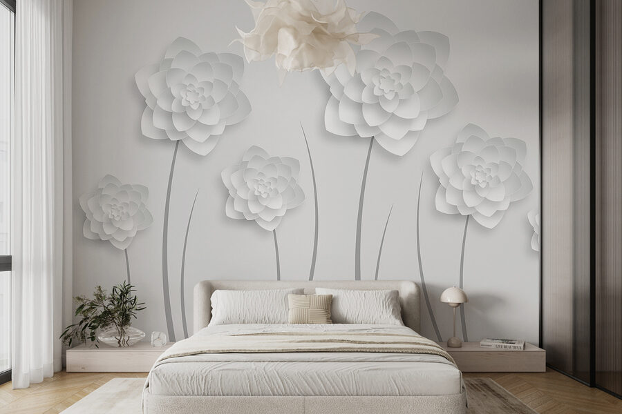 Flores de papel branco sobre um fundo branco