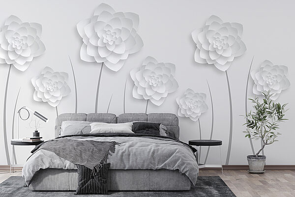 Flores de papel branco sobre um fundo branco Flores de papel branco sobre um fundo branco