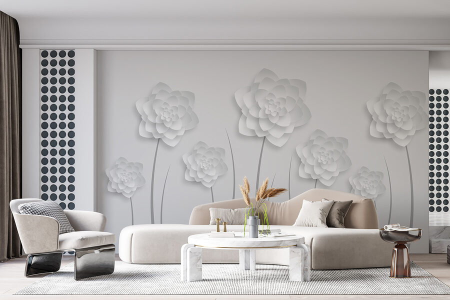 Flores de papel branco sobre um fundo branco