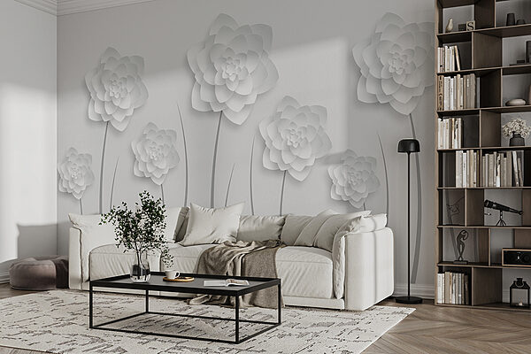 Flores de papel branco sobre um fundo branco Flores de papel branco sobre um fundo branco