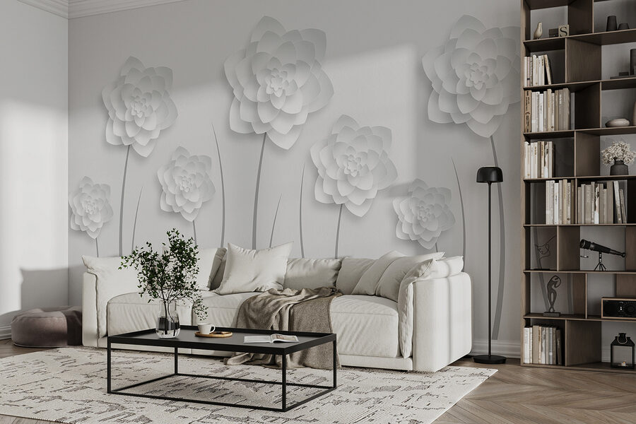 Flores de papel branco sobre um fundo branco