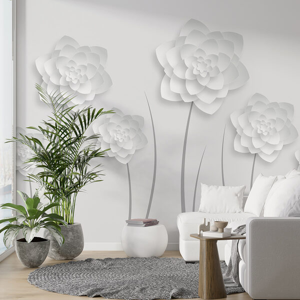Flores de papel branco sobre um fundo branco Flores de papel branco sobre um fundo branco
