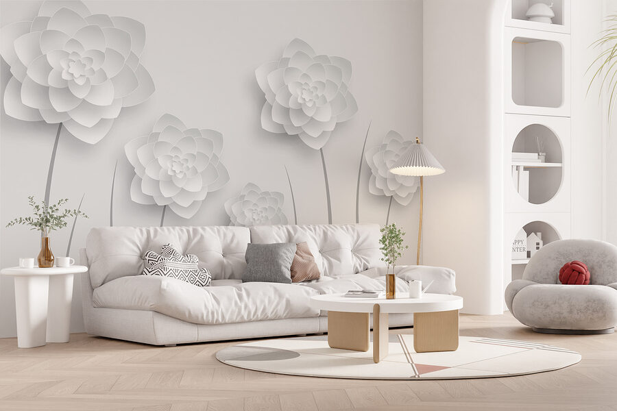 Flores de papel branco sobre um fundo branco