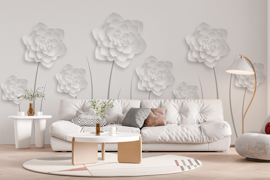Flores de papel branco sobre um fundo branco