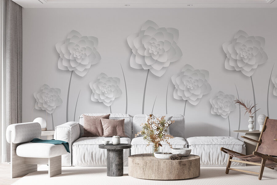 Flores de papel branco sobre um fundo branco